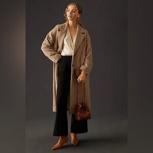 Greylin by Anthropologie Wool Blend Longline Overcoat Tan Taupe Beige L EUC